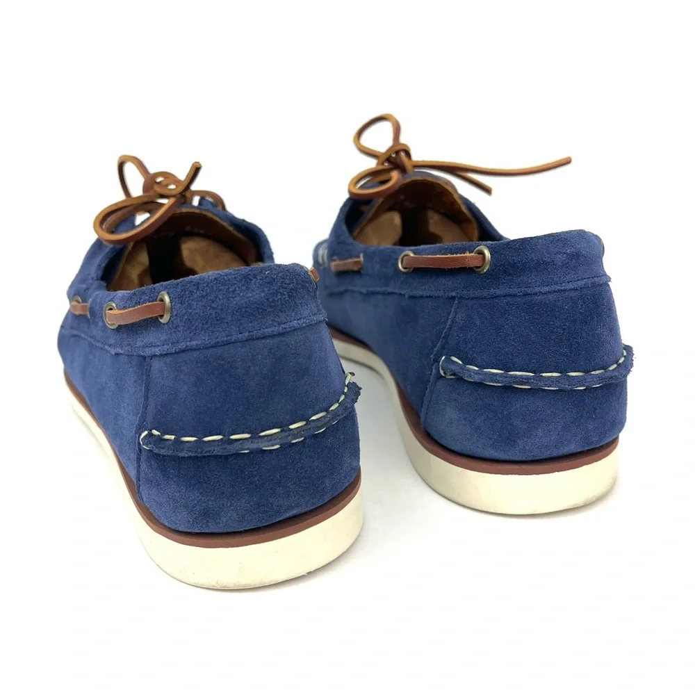 Allen Edmonds Blue Suede Boat Shoes with Tan Laces 12D